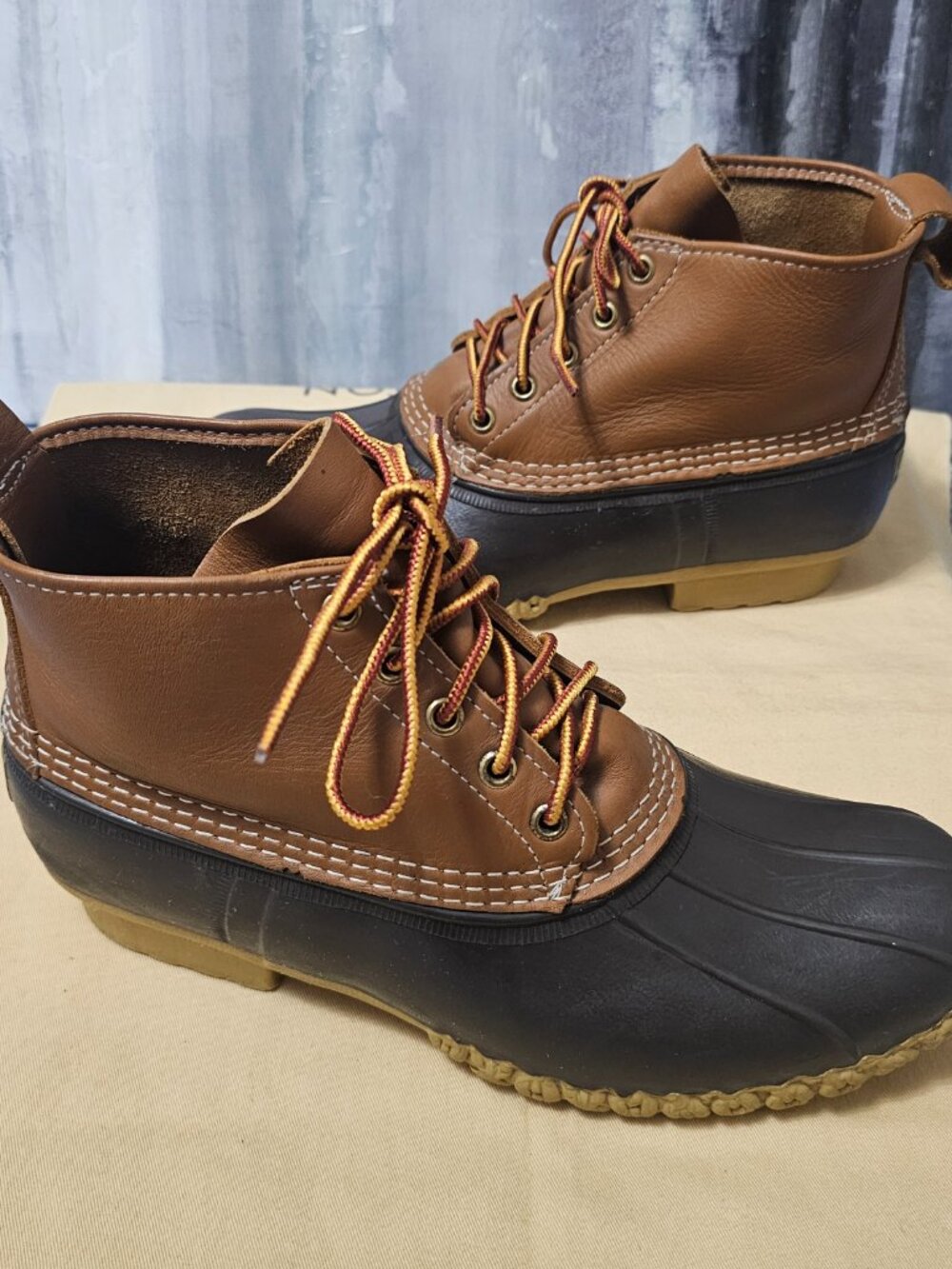 LL Bean Brown & Dark Brown Waterproof Rain Boot Men's Duck Boots 6 inches Size 9 - Picture 3 of 7